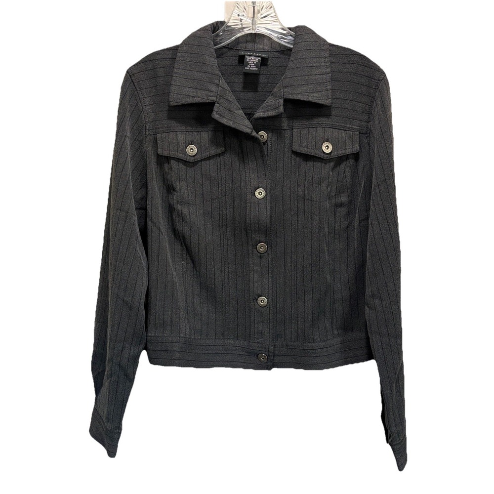 Rafaella Gray/Black Jacket Pockets Long Sleeve Size 10 Button Up Collar